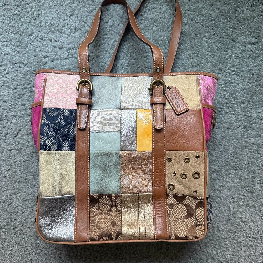 Vintage Coach patchwork multicolor tote bag Y2K
